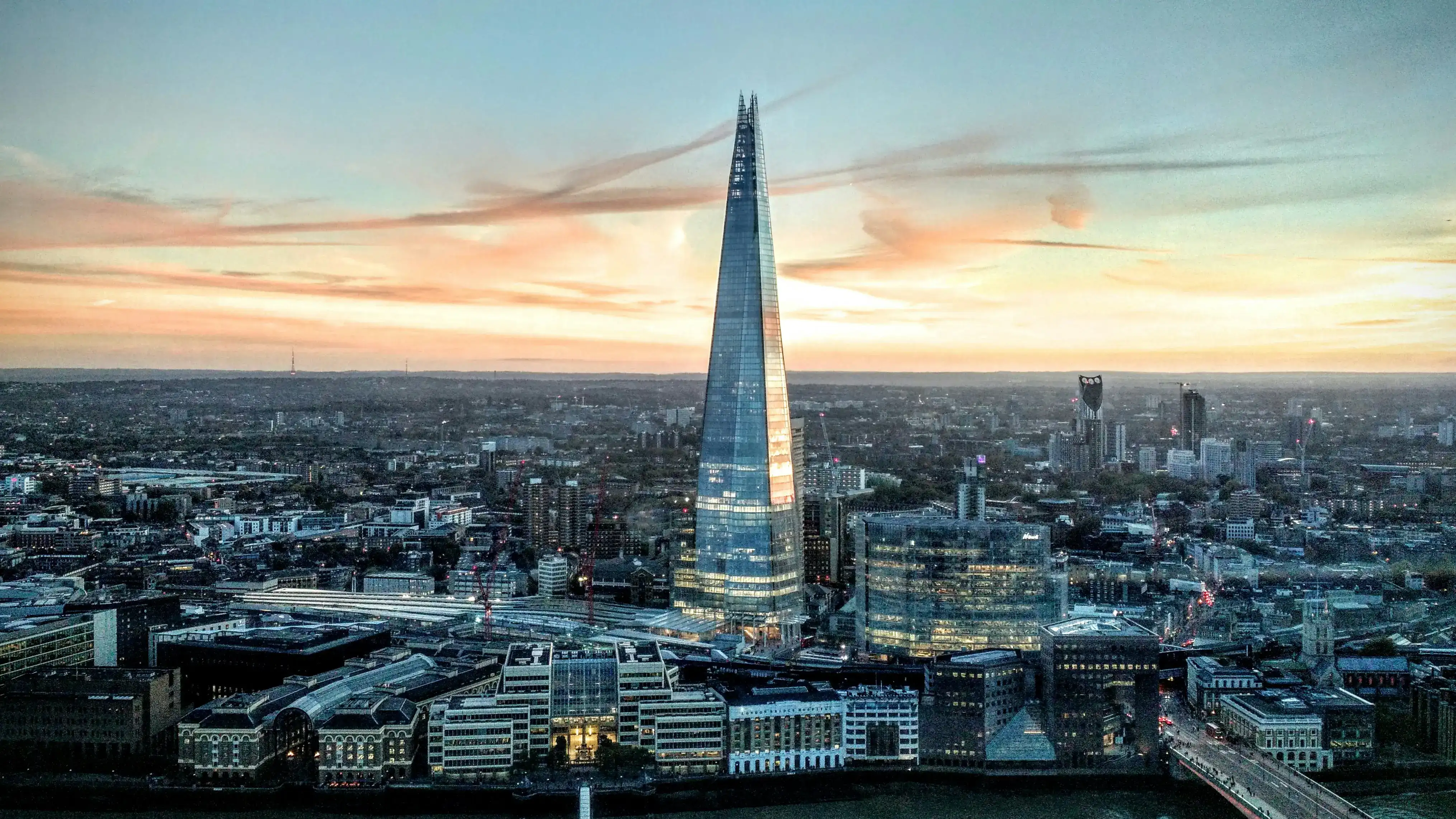 London skyline at dusk over the Thames